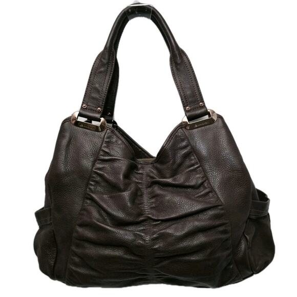B. Makowsky Shoulder Bag Brown Leather Copper Hardware Large Slouchy Bag - Picture 1 of 16